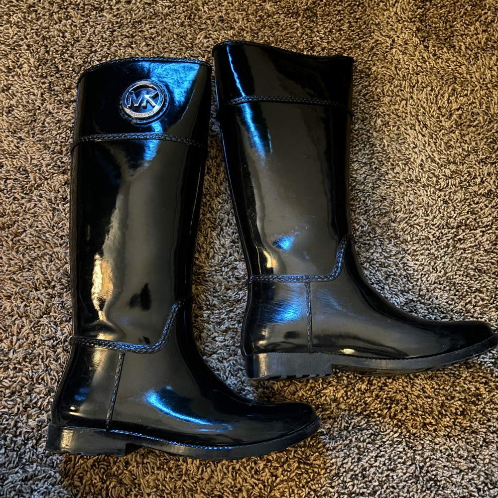 Michael Kors Logo Black Stockard Tall Rubber Rain Boots